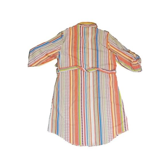 Striped Boho Women’s Button Down Blouse Long Flowy Abstract Print Patchwork - Picture 3 of 6